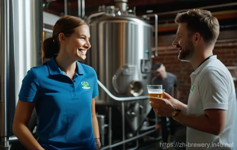 브루어리 제품 마케팅 전략 - **Prompt:** A skilled craft brewer, a man in his 40s with a neatly trimmed beard, wearing a clean, d...