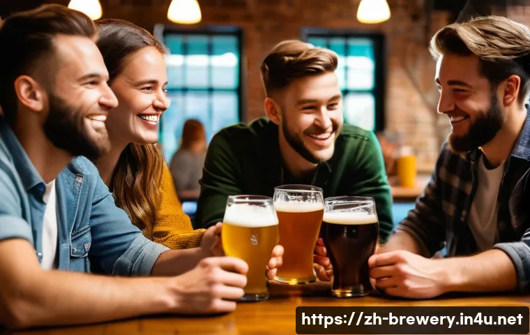 수제맥주 애호가 커뮤니티 - **Prompt:** A vibrant and inviting scene inside a modern craft brewery taproom. A diverse group of f...