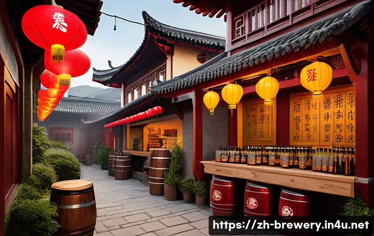 브루어리와 지역 경제 - A vibrant craft brewery scene set in a small Chinese town, showcasing local farmers delivering fresh...