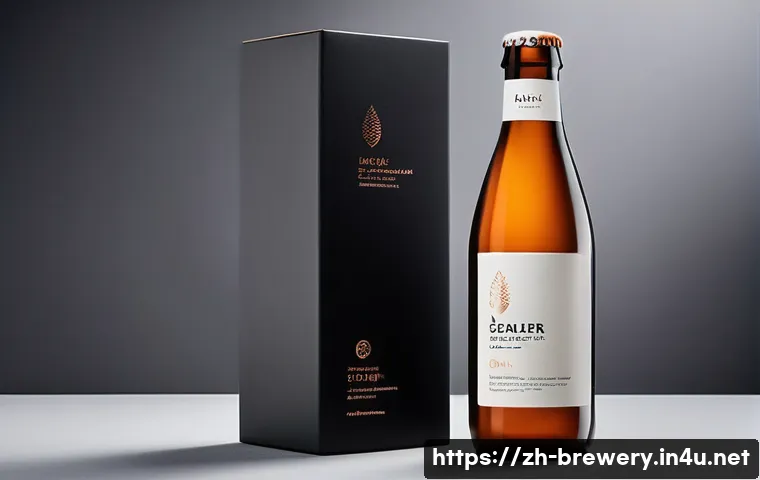 고급 수제맥주 패키징 디자인 - A high-end craft beer bottle with an asymmetrical shape, featuring a matte black finish combined wit...