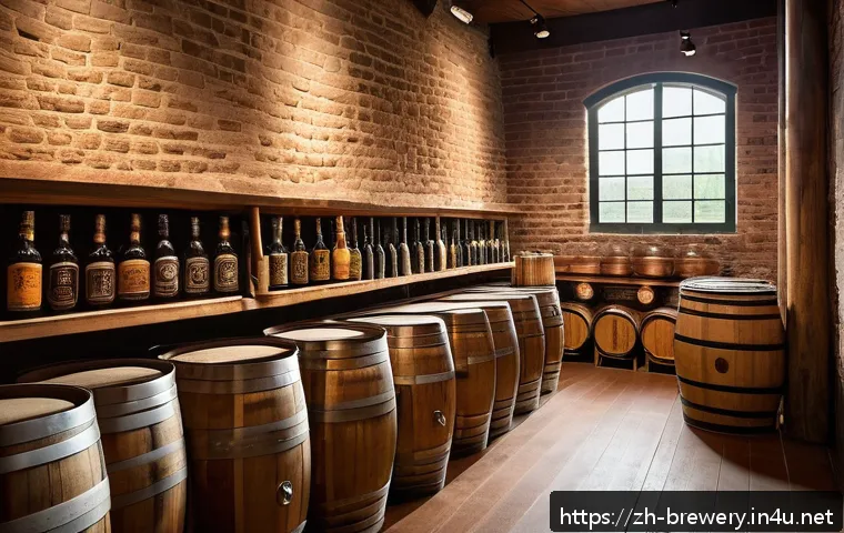 수제맥주 산업 분석 - A rustic craft brewery interior scene showcasing a skilled brewer selecting premium organic malt and...