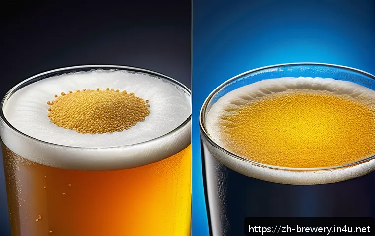 맥주 효모 선택 - A detailed scientific illustration of two types of beer yeast: top-fermenting yeast and bottom-ferme...