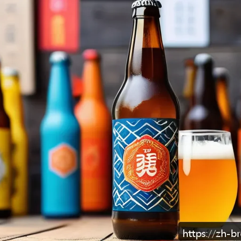 수제맥주 브랜딩 전략 - A stylish craft beer bottle featuring a unique, modern label design inspired by local Chinese cultur...