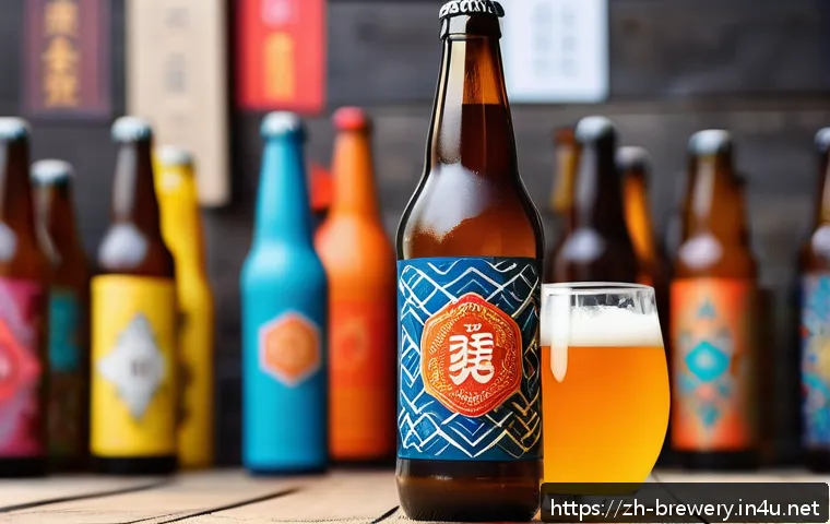 수제맥주 브랜딩 전략 - A stylish craft beer bottle featuring a unique, modern label design inspired by local Chinese cultur...
