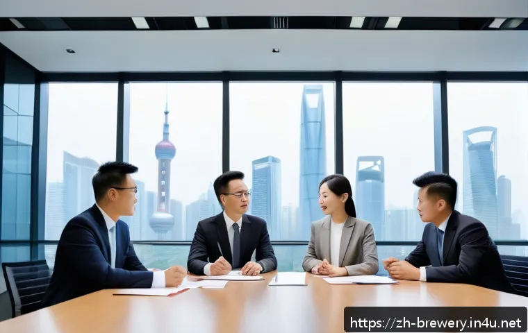 브루어리 계약 및 라이선스 - A professional business meeting scene in a modern office, featuring diverse Chinese businesspeople i...