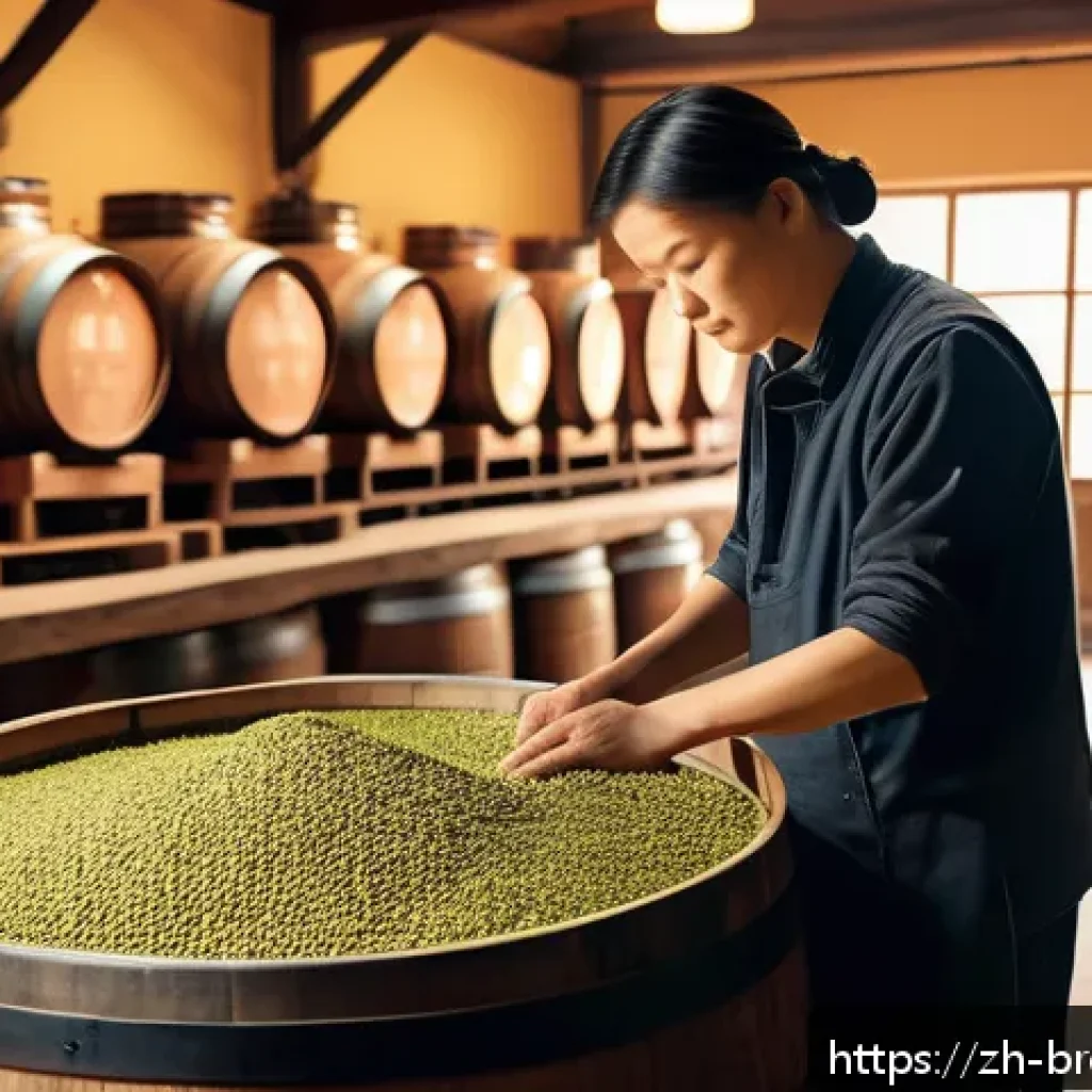 수제맥주와 전통 양조 기술 - A cozy artisanal brewery interior showcasing a master brewer carefully inspecting fresh hops and mal...