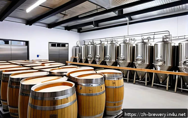 수제맥주 판매 허가 - A modern craft beer brewery interior scene showing a clean, organized production area with stainless...