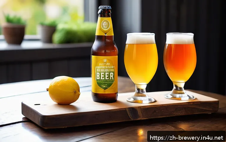 IPA 인디아 페일 에일  특징 - A vibrant craft beer tasting scene featuring three distinct IPA styles on a rustic wooden table: a c...